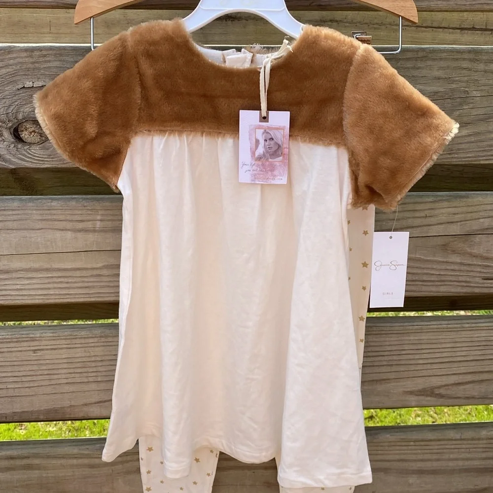 Jessica Simpson Sea Salt Faux Fur Short Sleeve 2 Piece Outfit Girls 6X